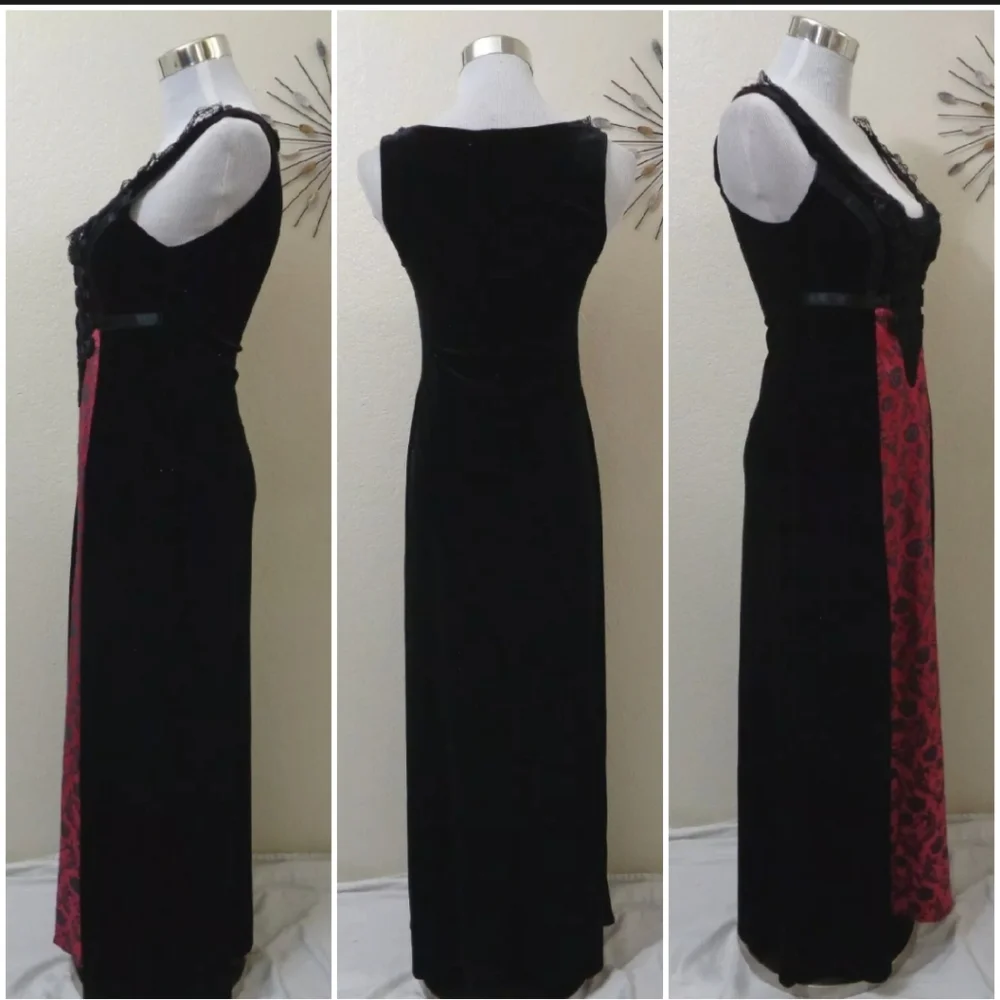 CYKXTEES Vintage Y2K Black Velvet Dress Long Gown size Small - Picture 2 of 3